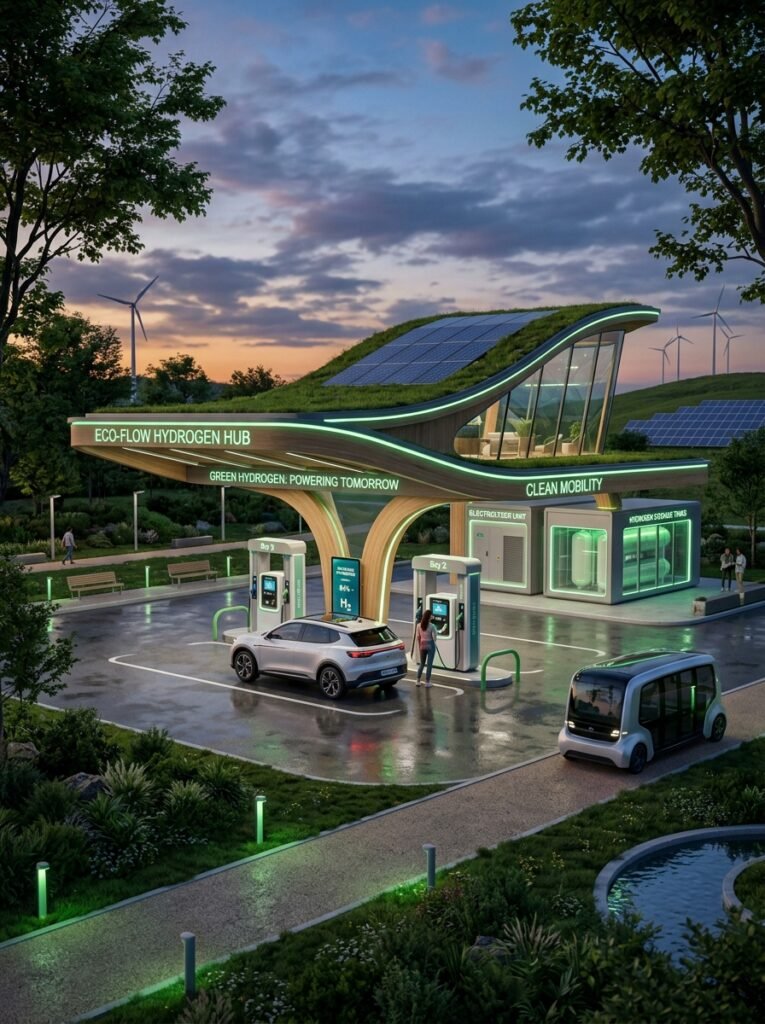 futuristic green hydrogen station