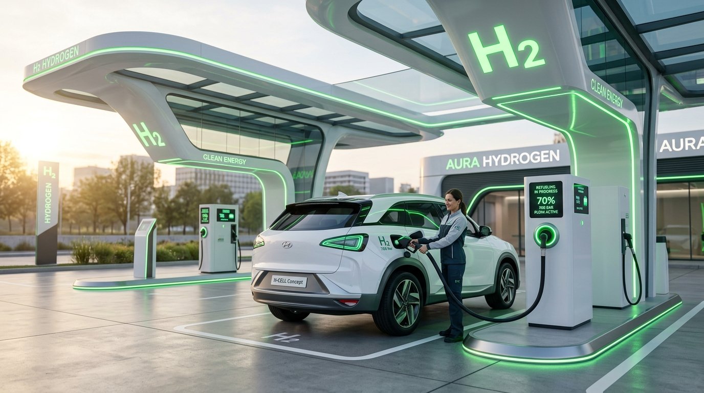 futuristic hydrogen fueling station