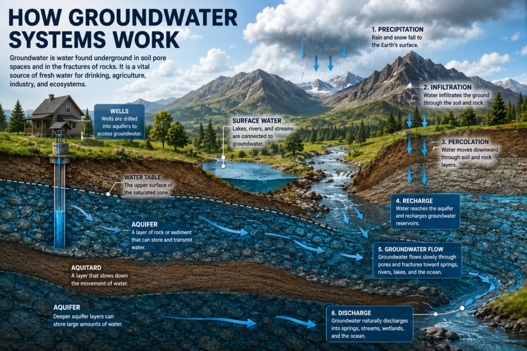 How Groundwater System Works Understanding Aquifers, Water Flow, and Sustainable Groundwater Management